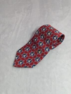 Vintage FN Christmas Tie 100% Silk Santa Claus Snowflake Red Holiday Novelty Tie
